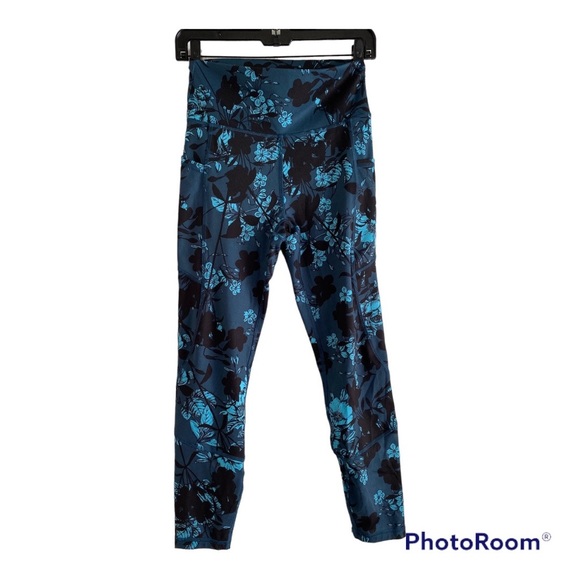 Gottex Teal Blue Floral High-rise Ankle Leggings. Size Small - Picture 3 of 5